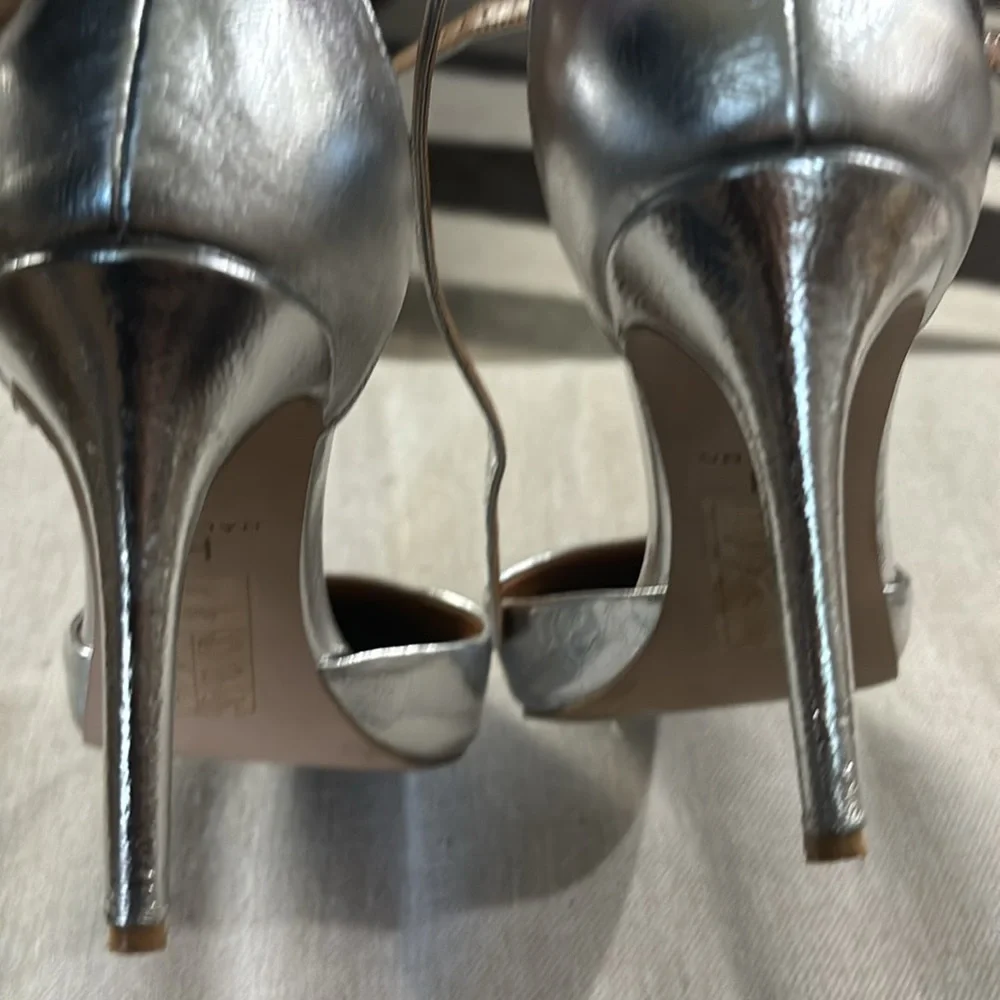 H by Halston “London” Silver Leather High Heel Ankle Strap Pump Sz 8 #12